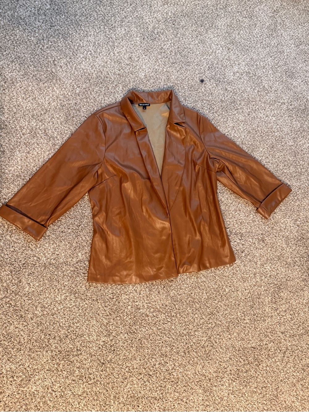Women’s Cognac Faux Leather Open-Front Blazer